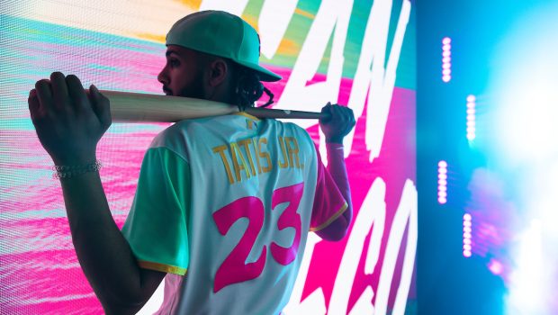 SAN DIEGO, CA - MARCH 18: Fernando Tatis Jr poses for a photo at the Petco Park in San Diego, California. (Photo by Matt Thomas/San Diego Padres)